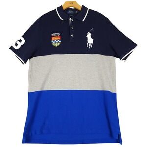Polo Ralph Lauren Classic Fit Color Block‎ Polo Shirt Men's Large Navy Gray Blue